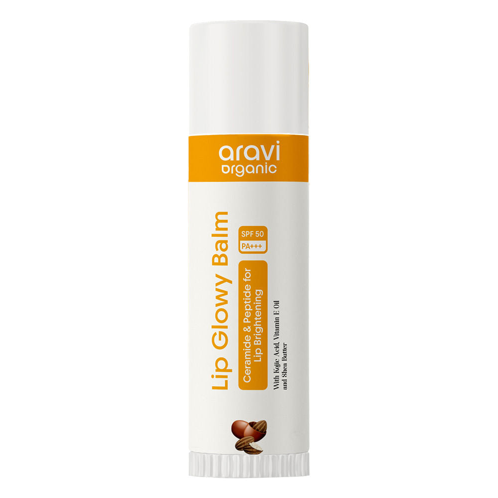 Aravi Organic Glowy Lip Balm SPF 50 PA++++, Dry & Dark Pigmented Lips, Kojic Acid & Ceramide