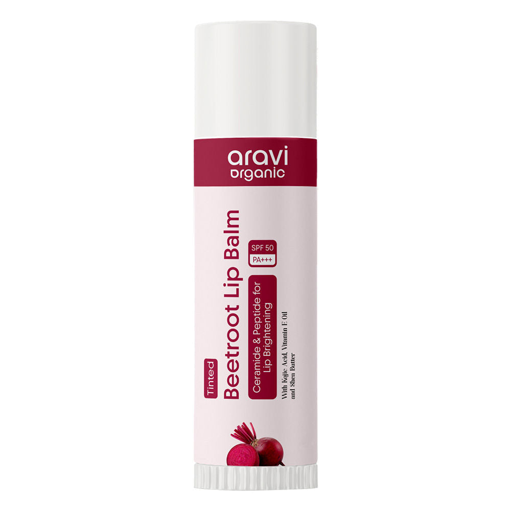 Aravi Organic Beetroot Tinted Lip Balm SPF 50 PA++++,Dry & Dark Pigmented Lips,Kojic Acid & Ceramide