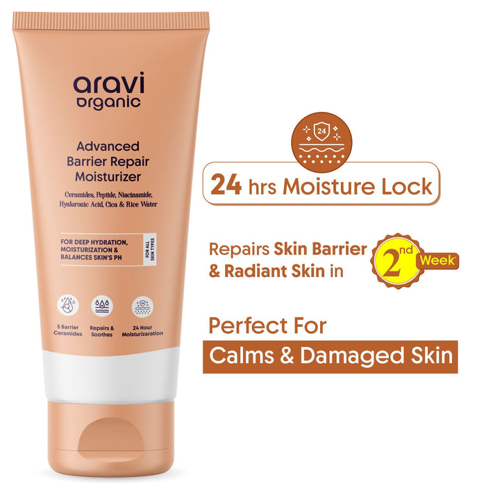 Aravi Organic Barrier Repair Face Moisturiser, Ceramide & Niacinamide, Dry, Oily & Sensitive Skin