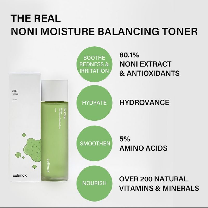 Celimax The Real Noni Moisture Balancing Toner, Hydrating & Brightening Exfoliating Toner