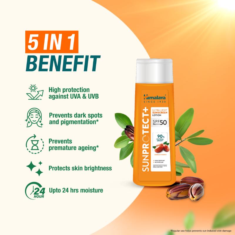 Himalaya Sun Protect+ Ultra Sunscreen Lotion SPF 50 PA++++ Sweat Resistant,100% No White Cast
