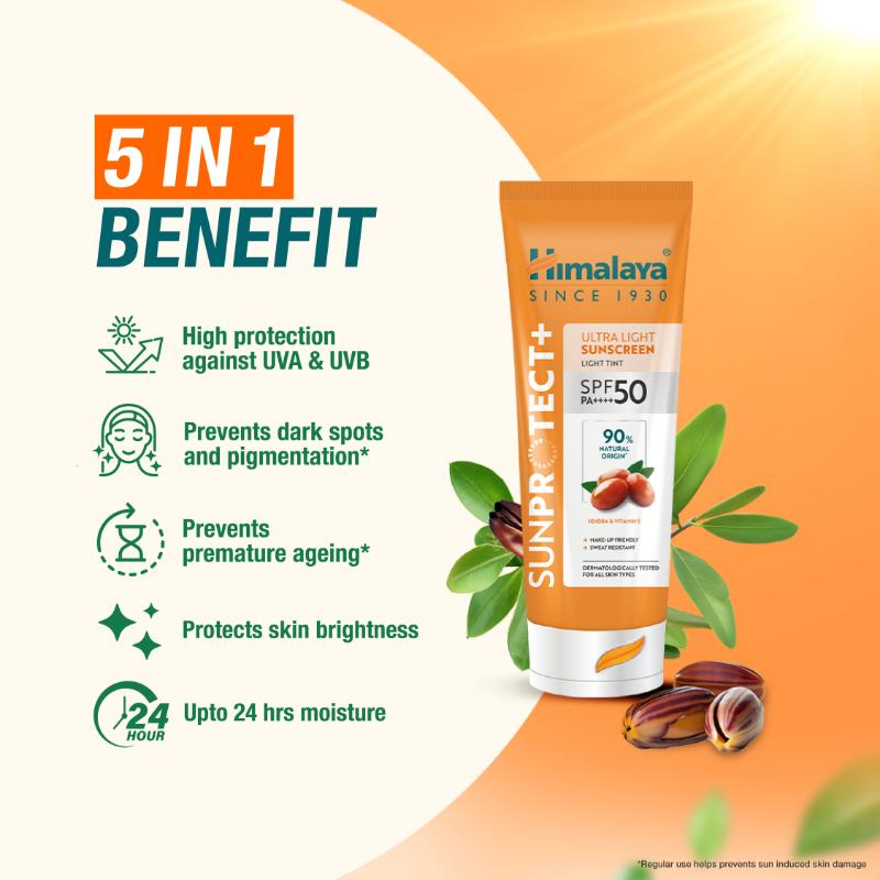 Himalaya Sun Protect+ Ultra Tinted Sunscreen SPF 50 PA++++ Makeup Friendly, Sweat Resistant