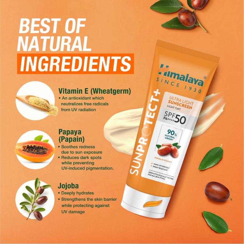 Himalaya Sun Protect+ Ultra Tinted Sunscreen SPF 50 PA++++ Makeup Friendly, Sweat Resistant