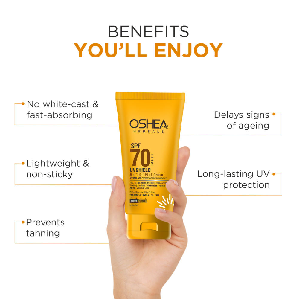 Oshea Herbals UV Shield SPF 70 PA+++ 9 In 1 Sun Block Cream