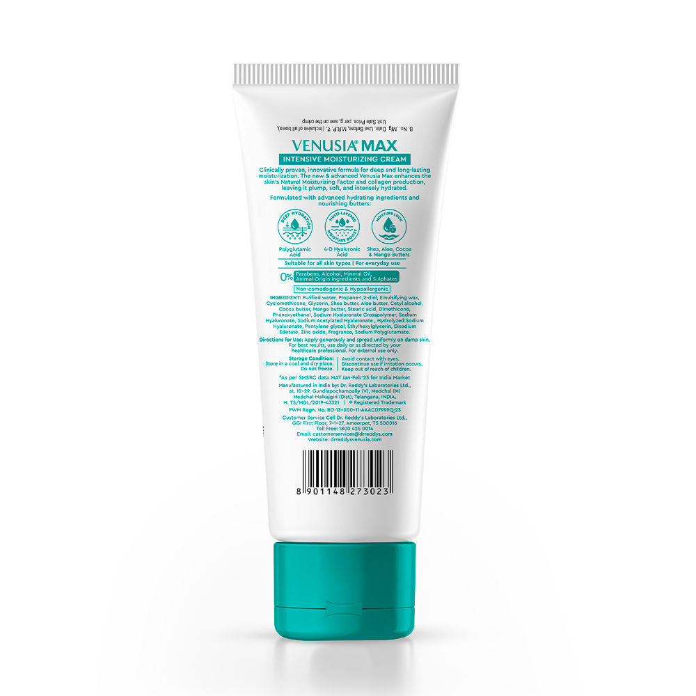 Venusia Max Intensive Moisturizing Cream Dry To Very Dry Skin With 4D Hyaluronic + Polyglutamic Acid