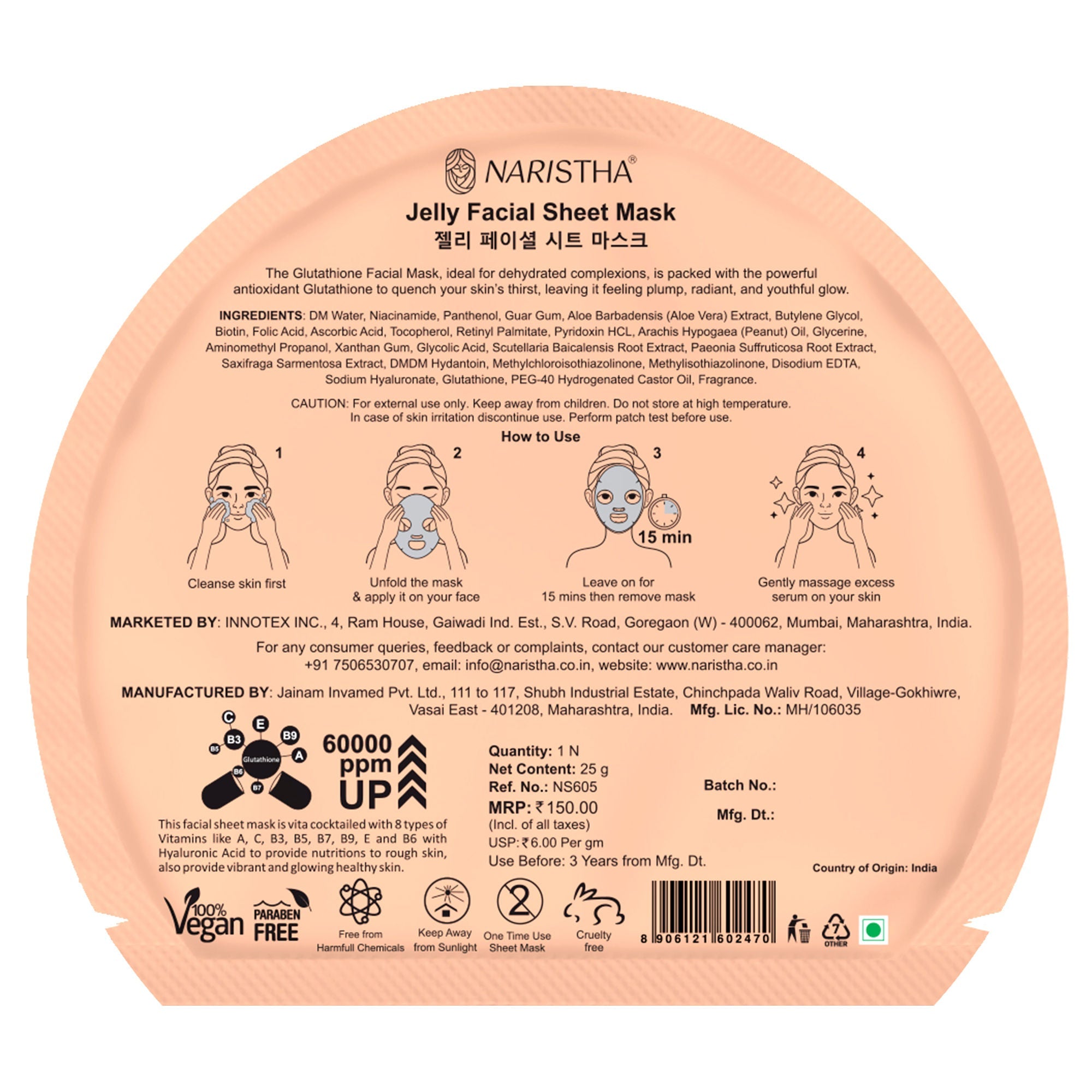 NARISTHA Jelly Facial Sheet Mask - Glutathione & Vita Cocktail