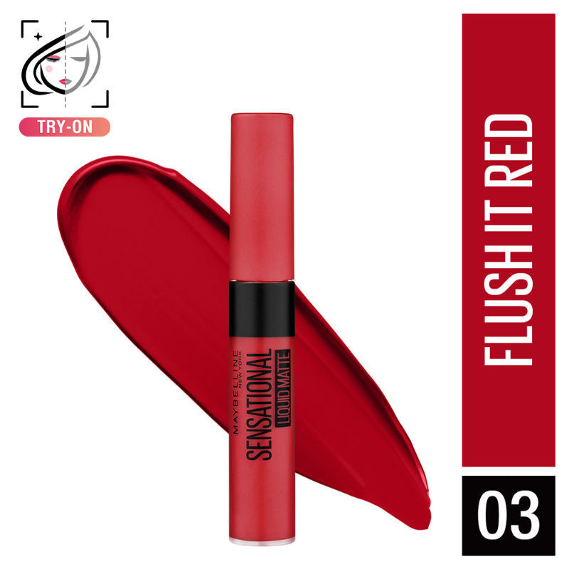 Maybelline New York Sensational Liquid Matte Lipstick, Long-lasting - 03 Flush It Red
