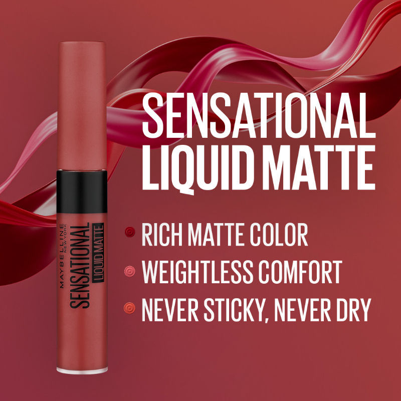 Maybelline New York Sensational Liquid Matte Lipstick, Long-lasting - 03 Flush It Red