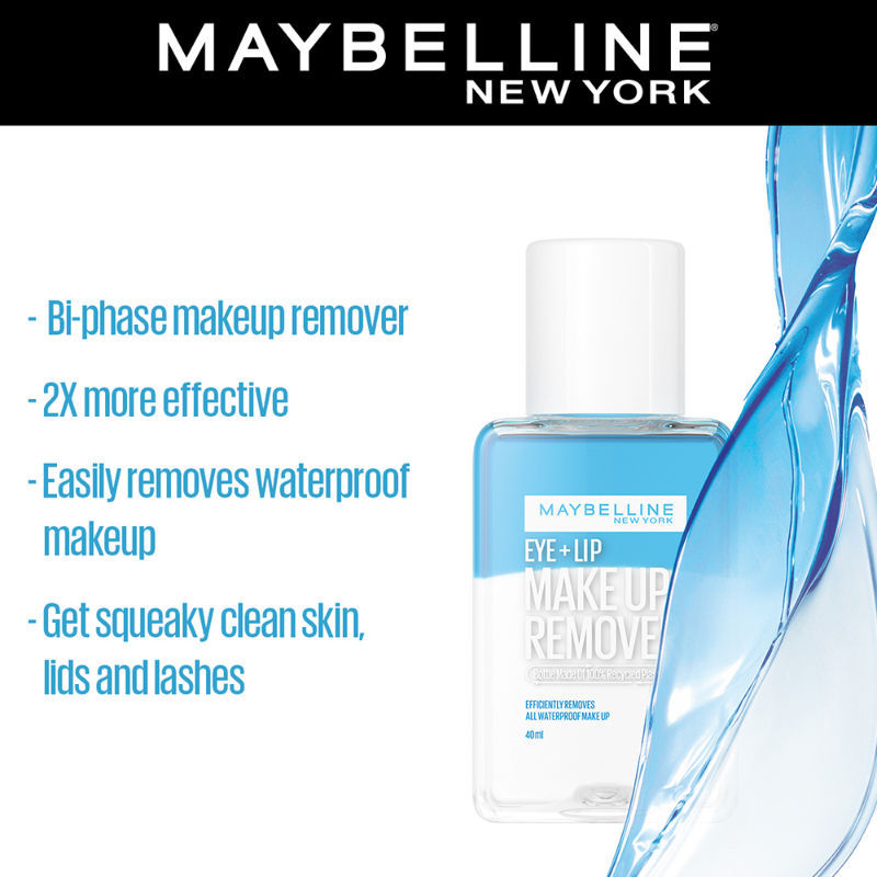 Maybelline New York Biphase Eye + Lip Makeup Remover for Waterproof Makeup, Fragrance-Free, 40ml