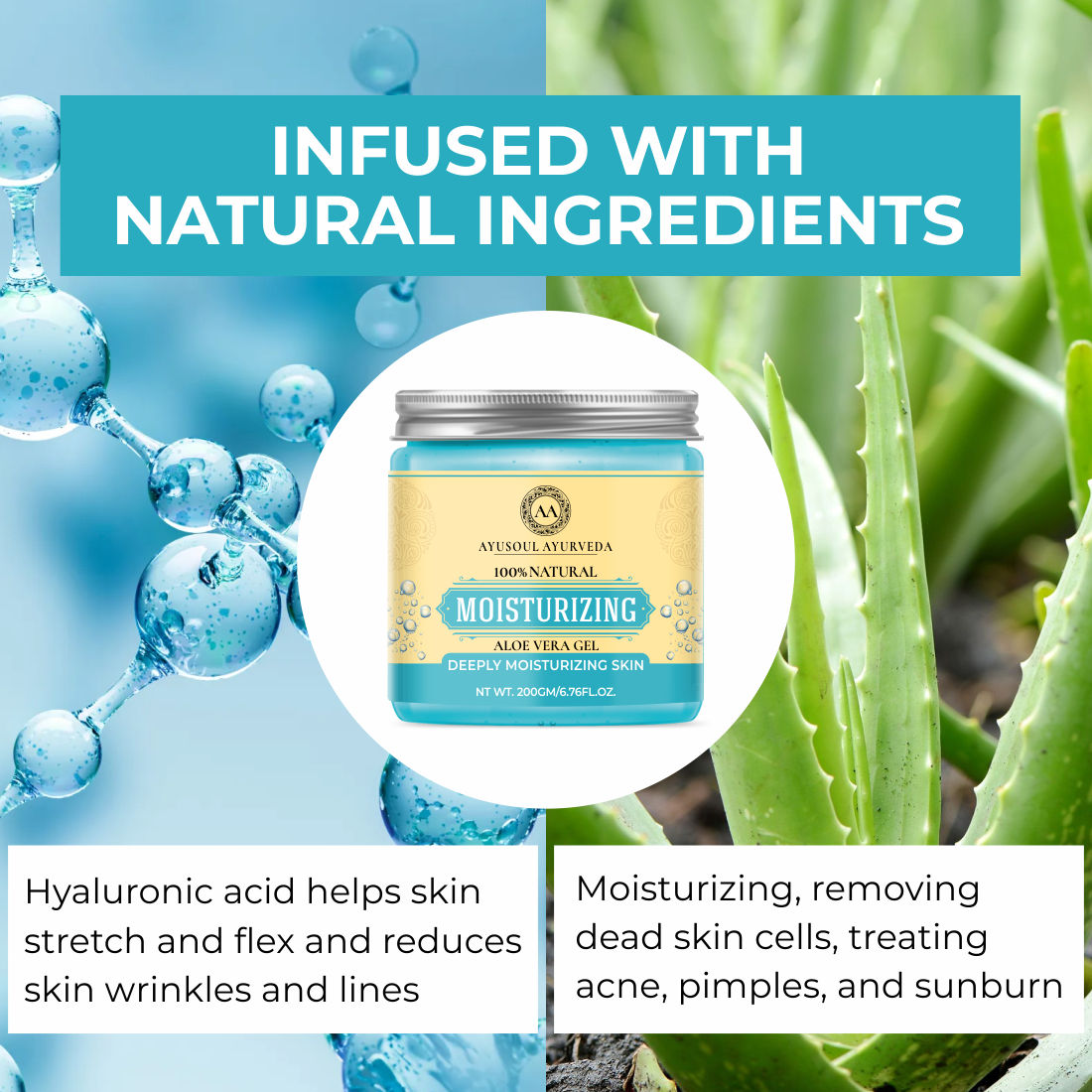 Ayusoul Ayurveda Moisturizer Aloe Vera Gel for Face & Body Skin Treatment