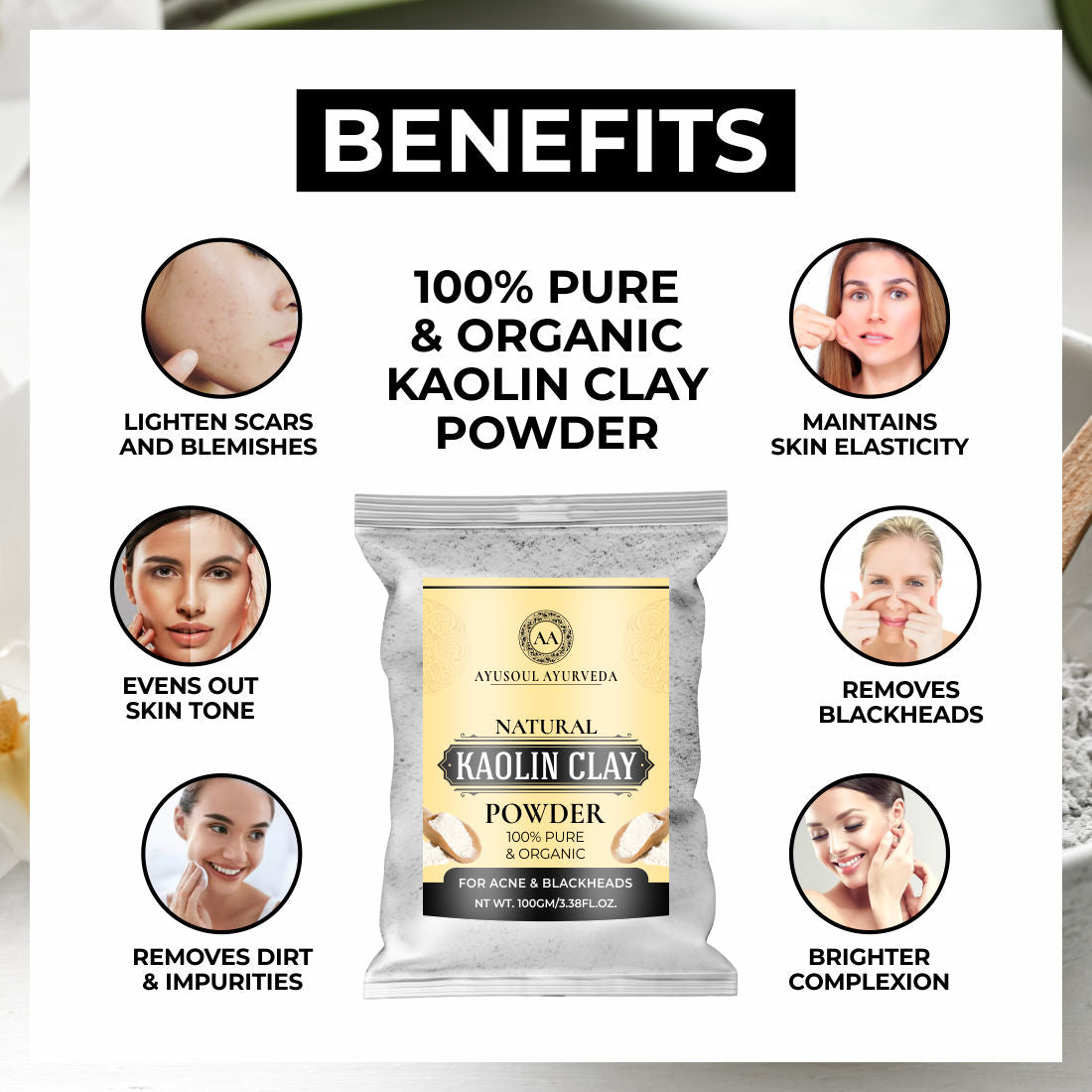 Ayusoul Ayurveda 100% Pure White Kaolin Clay Powder
