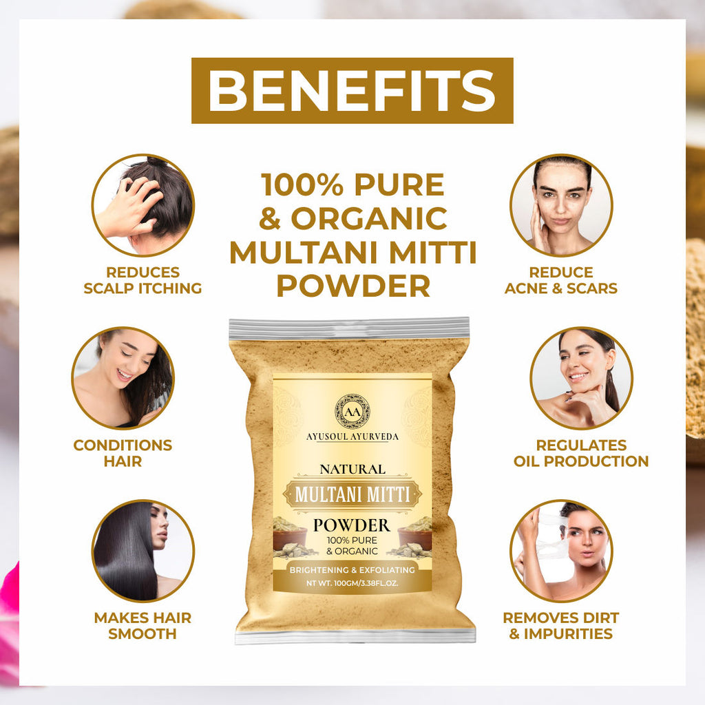 Ayusoul Ayurveda 100% Pure Natural & Organic Multani Mitti Powder