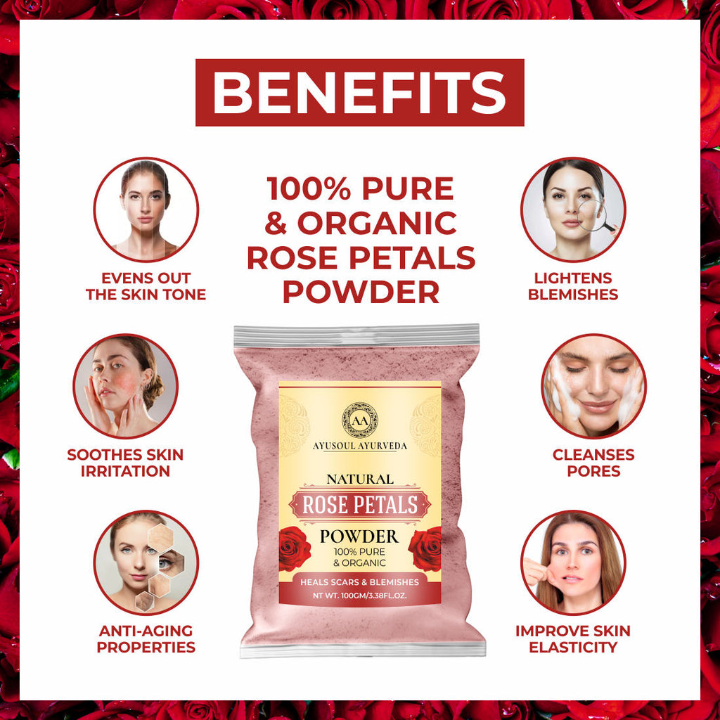 Ayusoul Ayurveda 100% Pure Natural & Organic Rose Petals Face Pack Powder