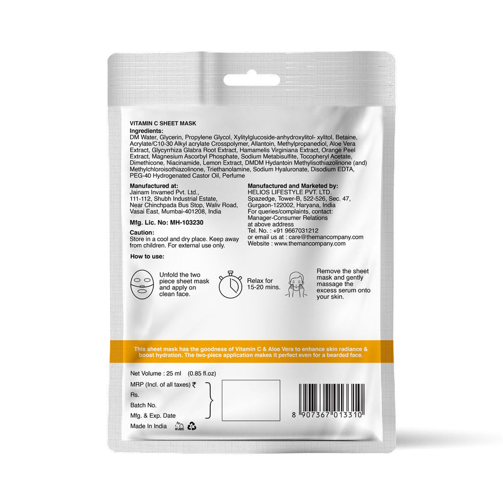 The Man Company Vitamin C Sheet Mask With Hyaluronic Acid & Lemon