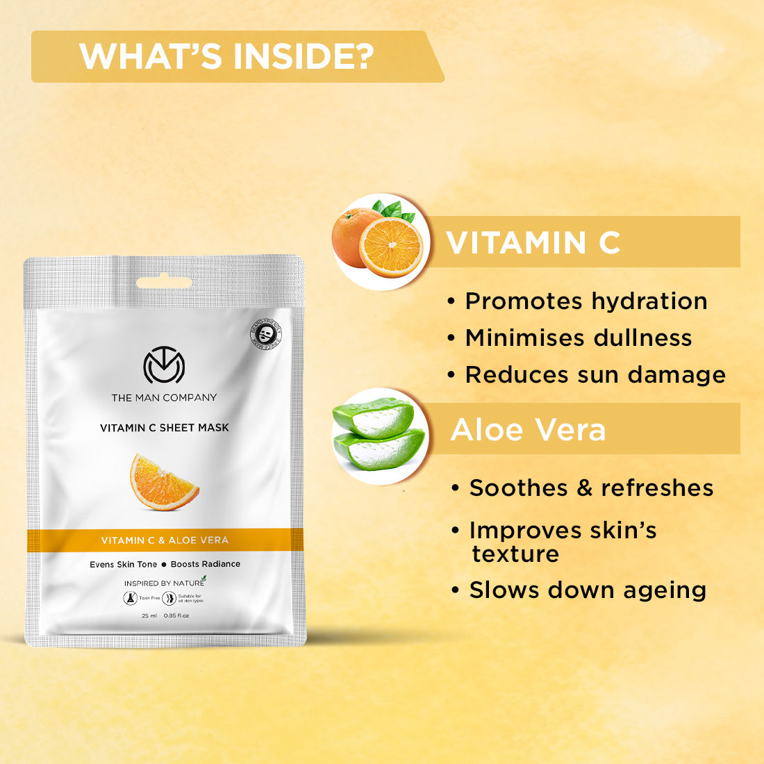 The Man Company Vitamin C Sheet Mask With Hyaluronic Acid & Lemon