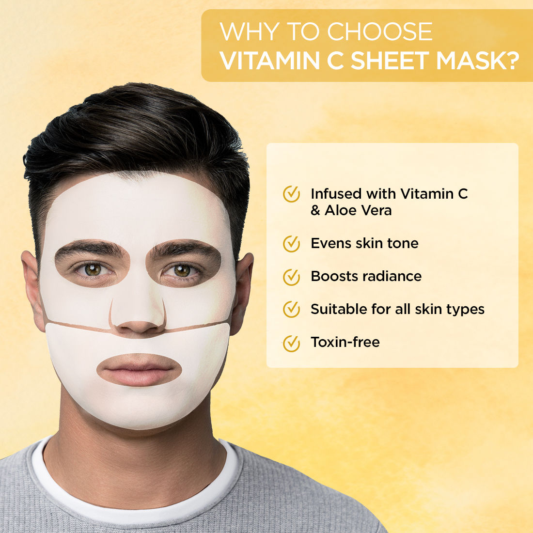 The Man Company Vitamin C Sheet Mask With Hyaluronic Acid & Lemon