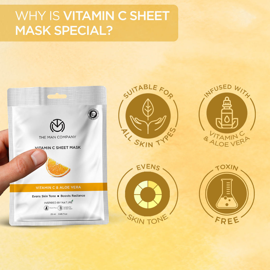 The Man Company Vitamin C Sheet Mask With Hyaluronic Acid & Lemon