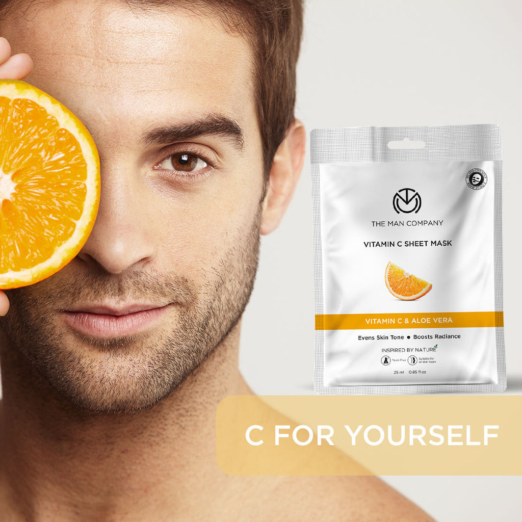 The Man Company Vitamin C Sheet Mask With Hyaluronic Acid & Lemon