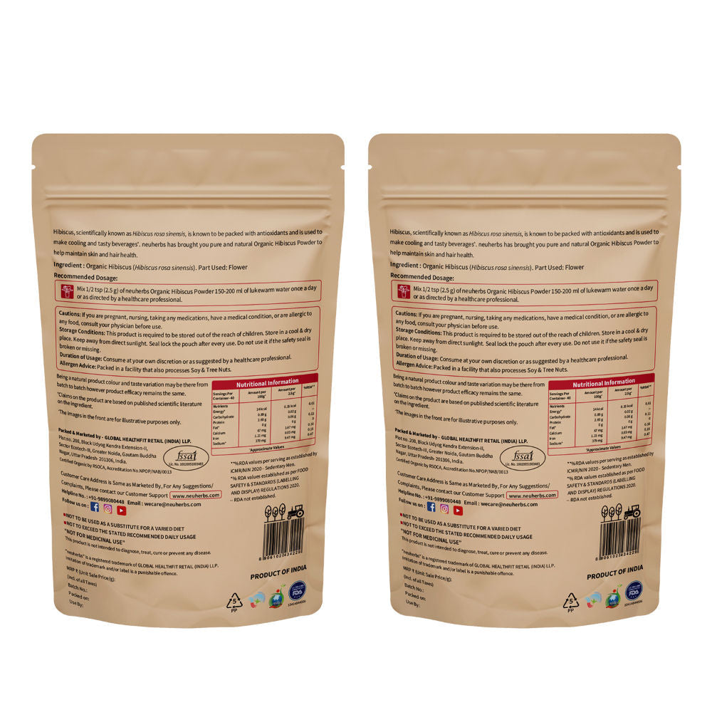 Neuherbs Organic Hibiscus Powder to Boost Skin and Hair Health with Vitamin C and No Added Colour