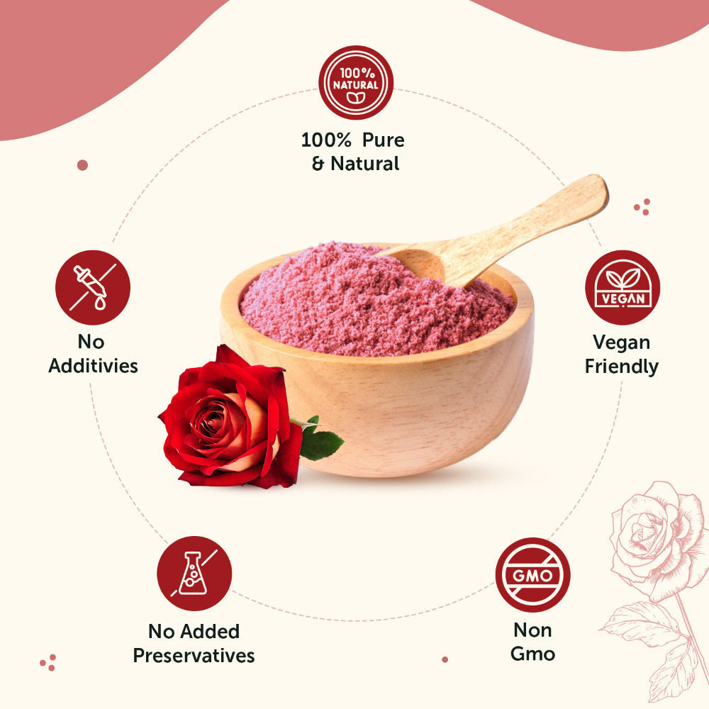 Neuherbs Rose Petal Powder to Revitalize Skin Health with Antioxidants and No Additives