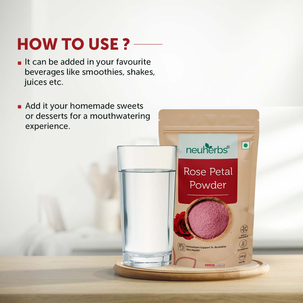 Neuherbs Rose Petal Powder to Revitalize Skin Health with Antioxidants and No Additives