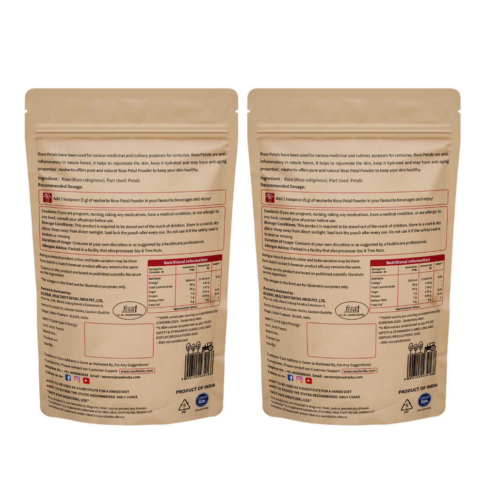 Neuherbs Rose Petal Powder to Revitalize Skin Health with Antioxidants and No Additives
