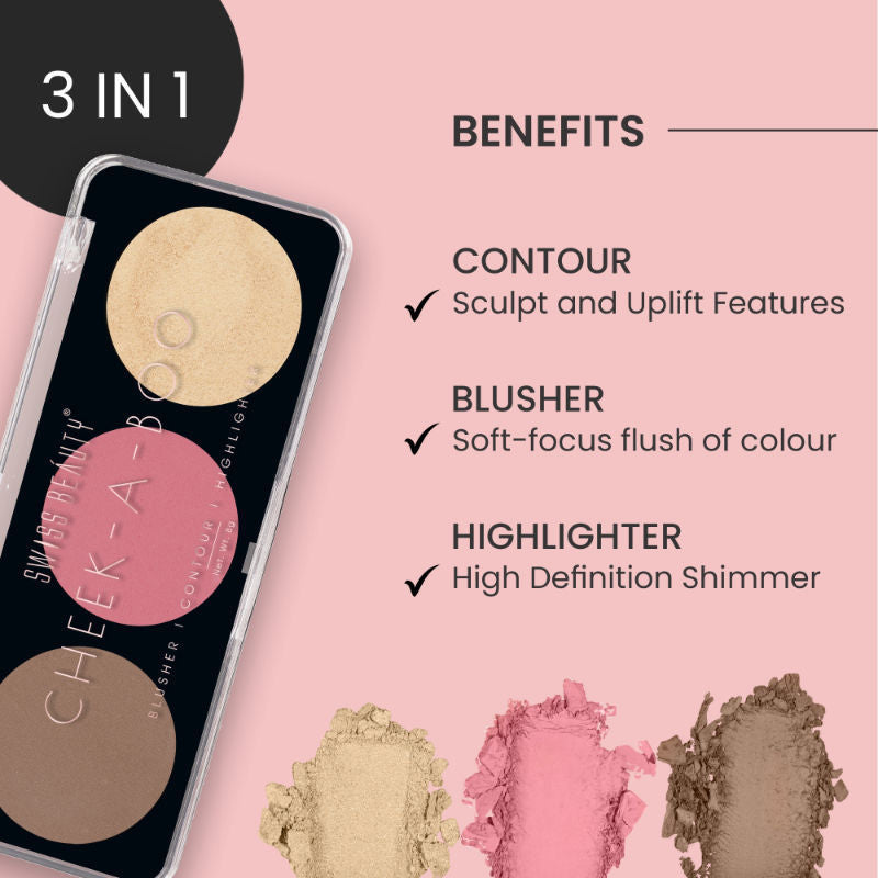 Swiss Beauty Cheek-A-Boo 3 In One Blushe Contour And Highlighter