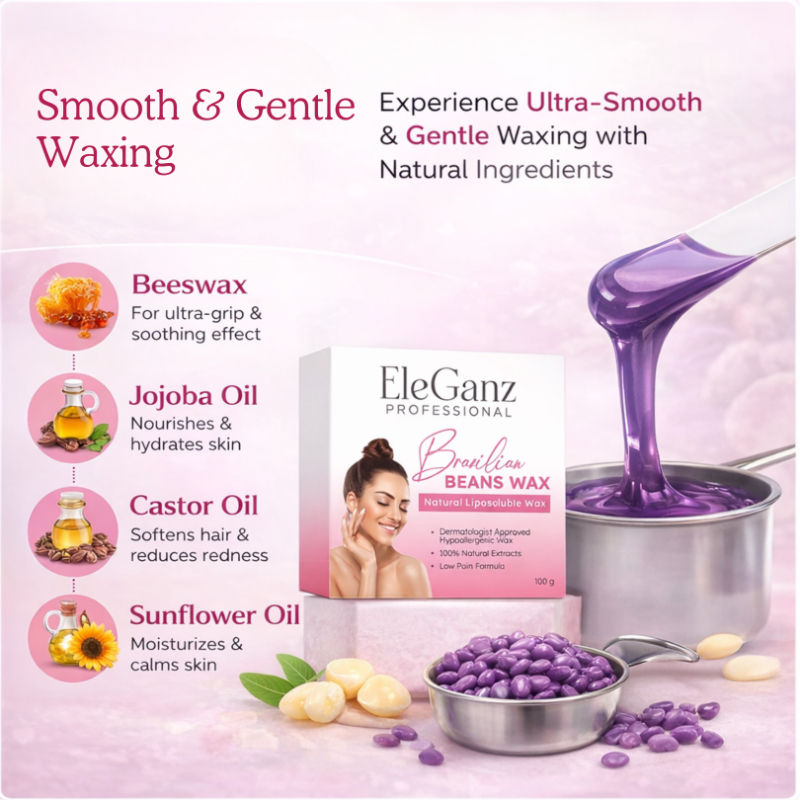 Eleganz Professional Brazilian Hair Removal Wax 100% Natural, Castor Oil, Bees Wax, Sunflower Oil