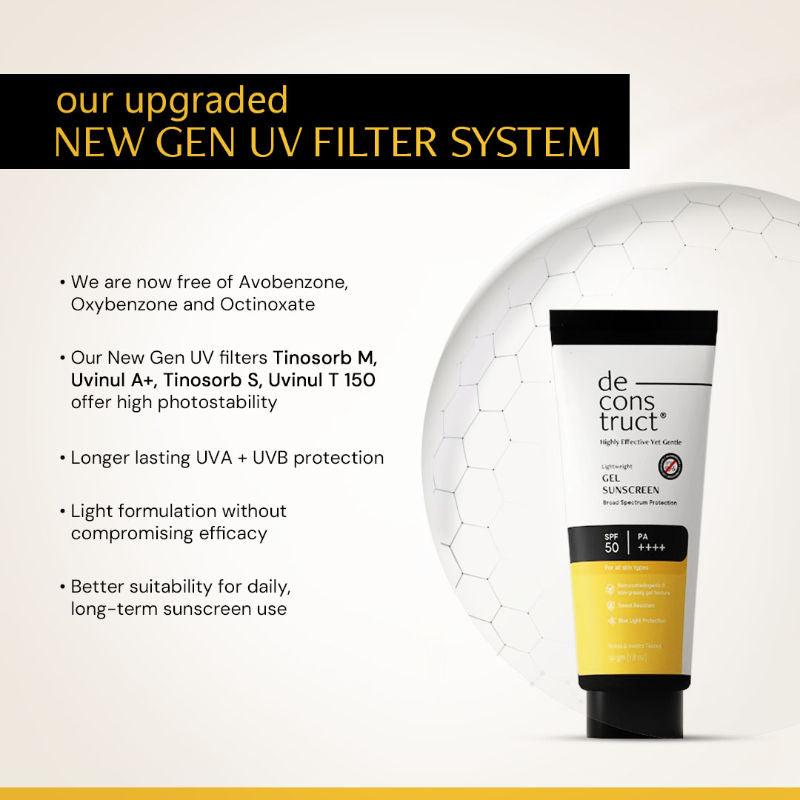 Deconstruct Gel Sunscreen SPF 50+ PA+++, No White Cast, Lightweight, Non-Greasy - In - Vivo Tested
