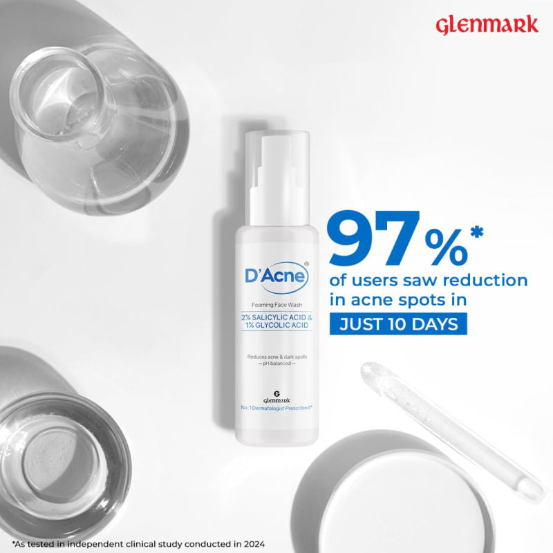 D'Acne Foaming Face Wash, Visible Acne Reduction in 10 Days, 2% Salicylic Acid & 1% Glycolic Acid