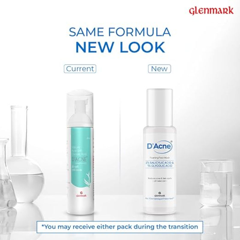D'Acne Foaming Face Wash, Visible Acne Reduction in 10 Days, 2% Salicylic Acid & 1% Glycolic Acid