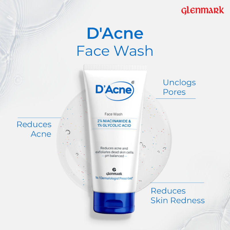 D'Acne Soft Face Wash, Visible Acne Reduction in 10 Days, 2% Niacinamide & 1% Glycolic Acid
