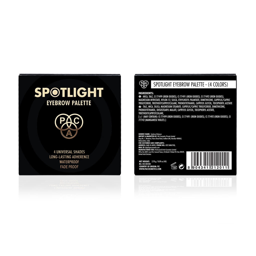 PAC Spotlight Eyebrow Palette X4 - Longlasting Micro Fine Powder Formula, Pigmented Natural Shades