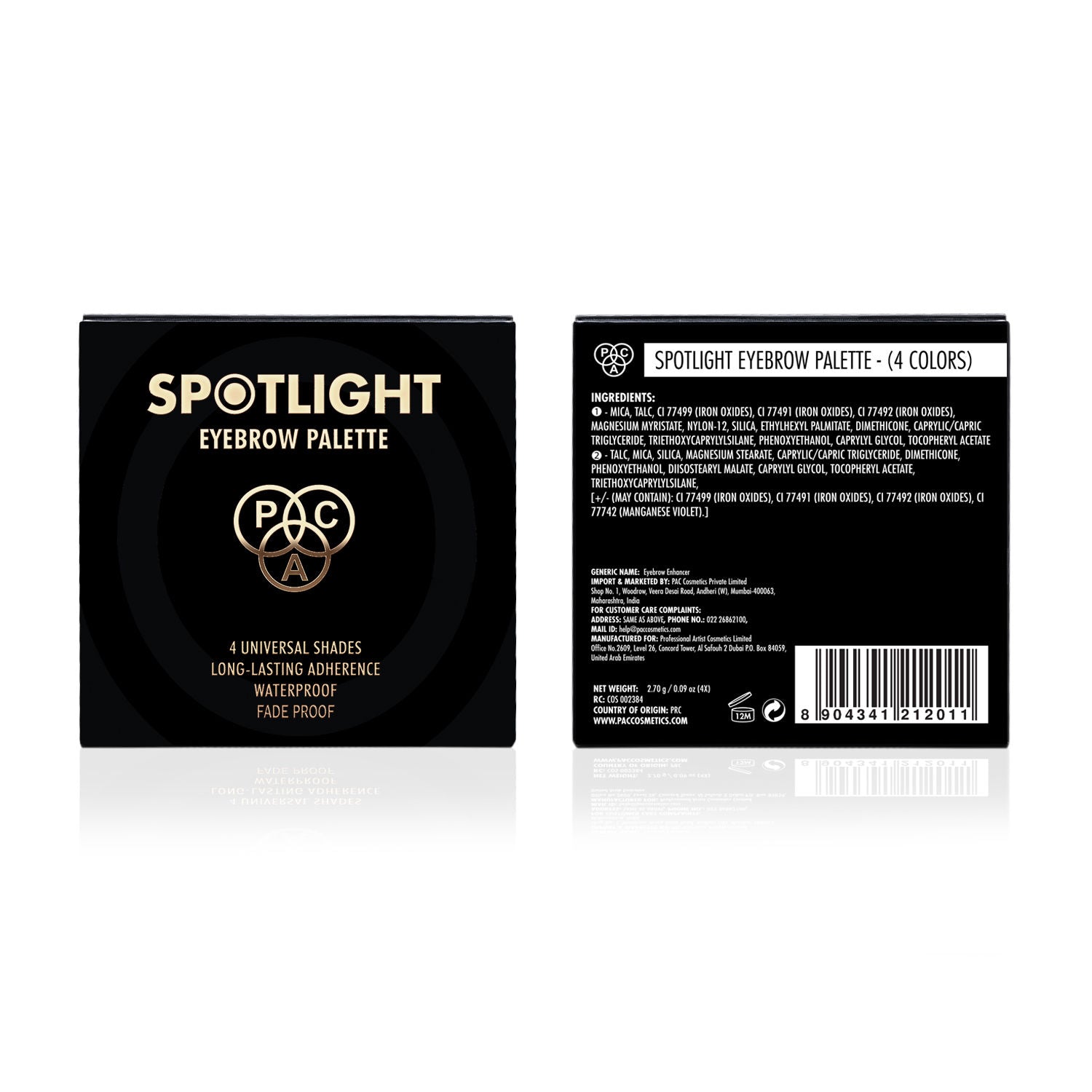 PAC Spotlight Eyebrow Palette X4 - Longlasting Micro Fine Powder Formula, Pigmented Natural Shades