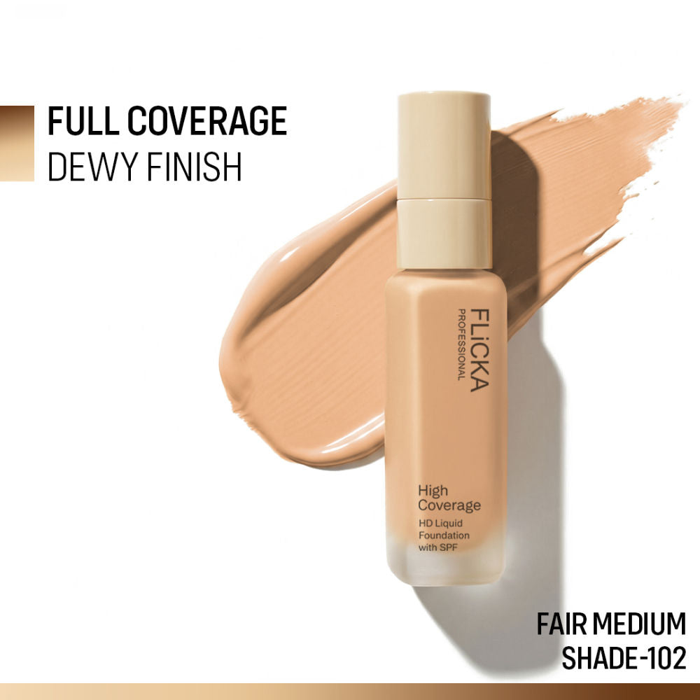 FLiCKA Pro HD Liquid Foundation High Coverage Dewy Finish SPF 16Hr Long Wear