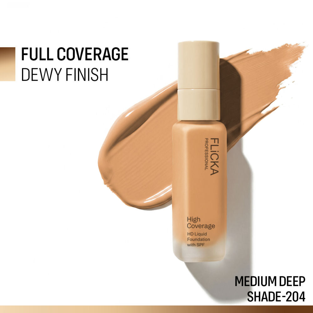 FLiCKA Pro HD Liquid Foundation High Coverage Dewy Finish SPF 16Hr Long Wear