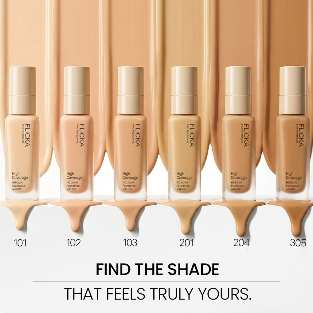 FLiCKA Pro HD Liquid Foundation High Coverage Dewy Finish SPF 16Hr Long Wear
