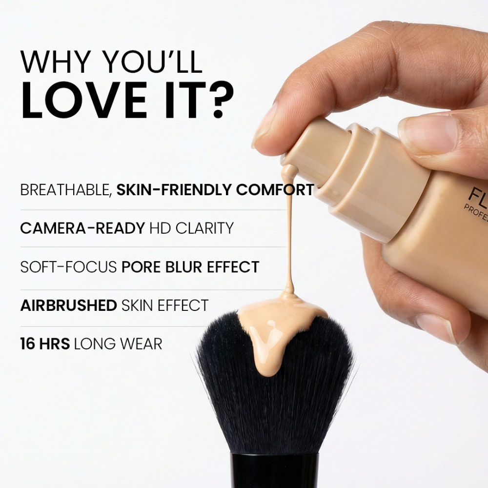 FLiCKA Pro HD Liquid Foundation High Coverage Dewy Finish SPF 16Hr Long Wear