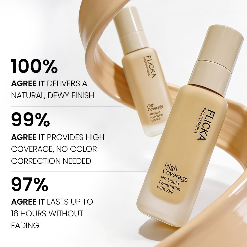 FLiCKA Pro HD Liquid Foundation High Coverage Dewy Finish SPF 16Hr Long Wear
