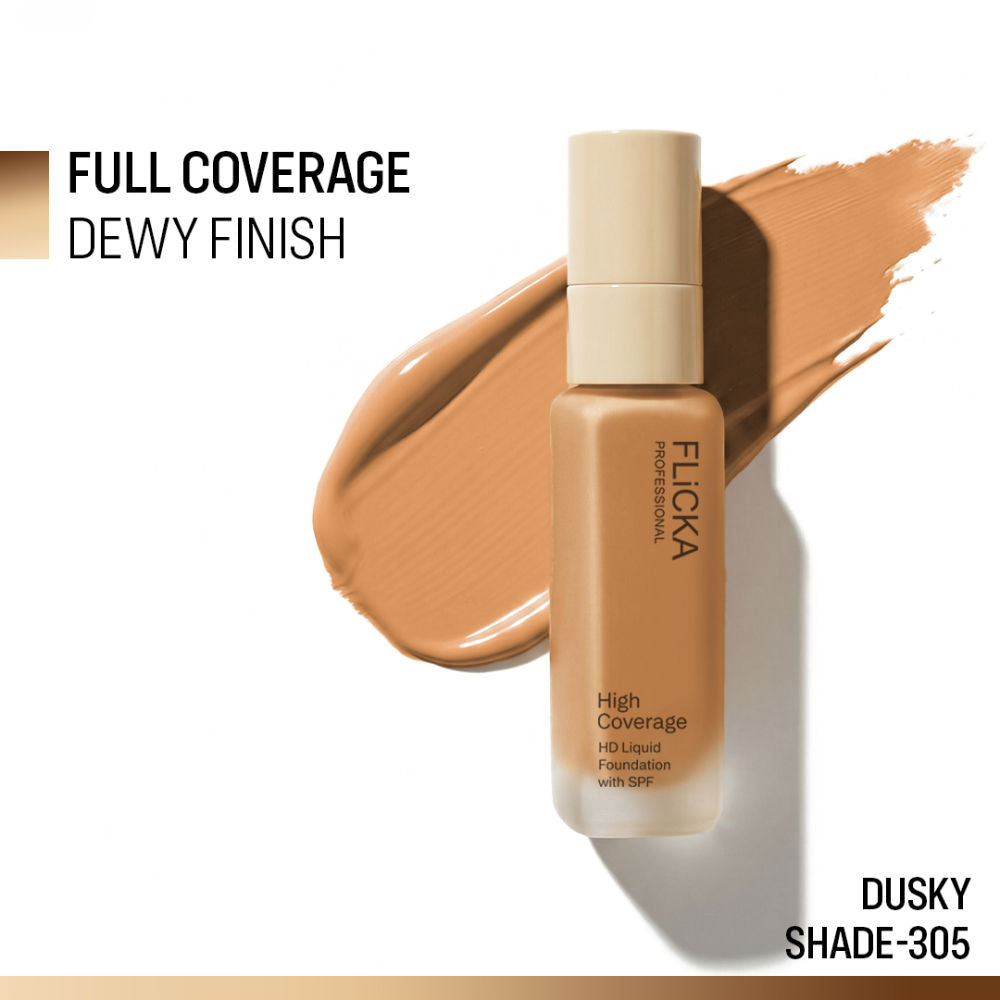 FLiCKA Pro HD Liquid Foundation High Coverage Dewy Finish SPF 16Hr Long Wear
