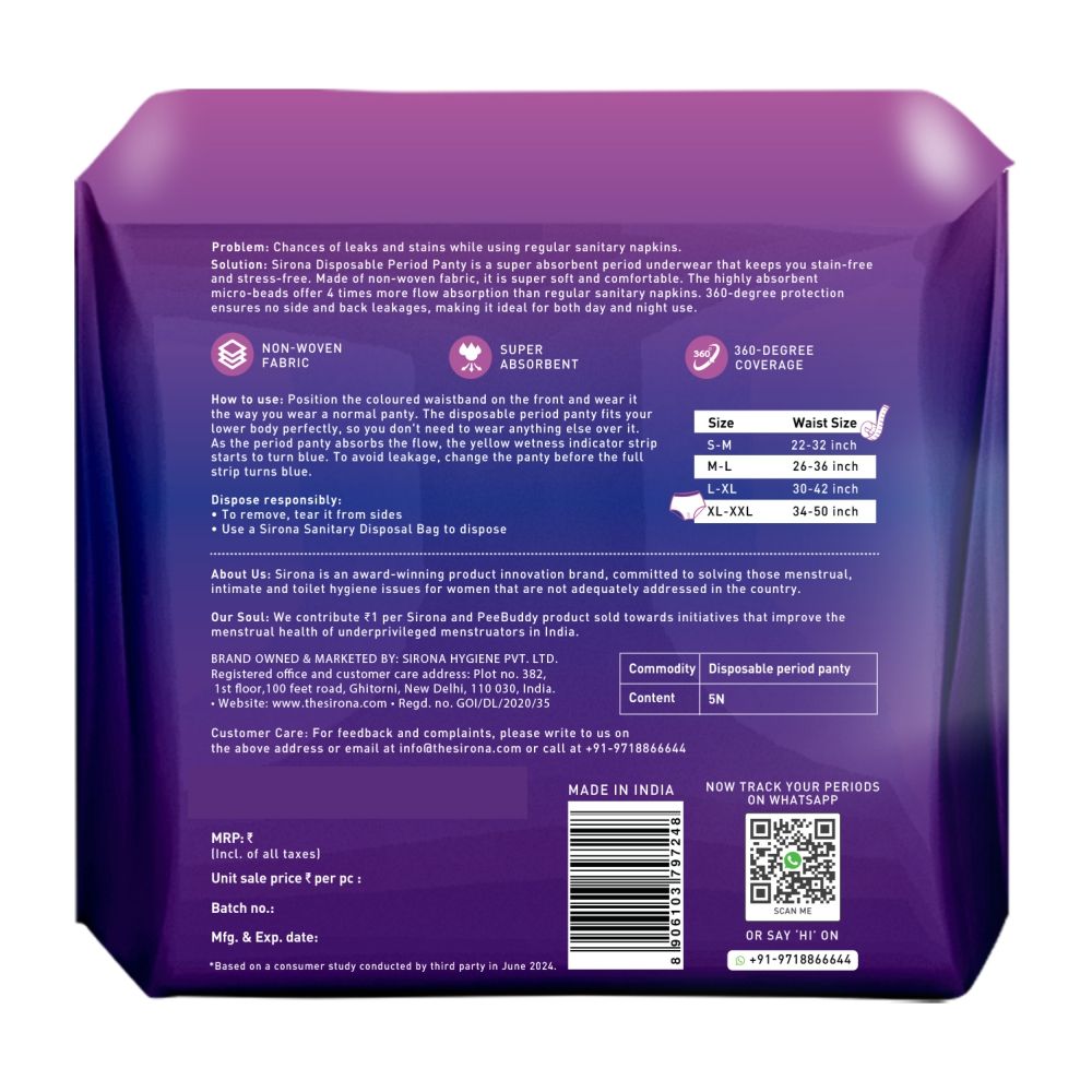 Sirona Disposable Period Panties XL-XXL For Heavy Flow, 360 Protection ,No Leakage Or Rashes