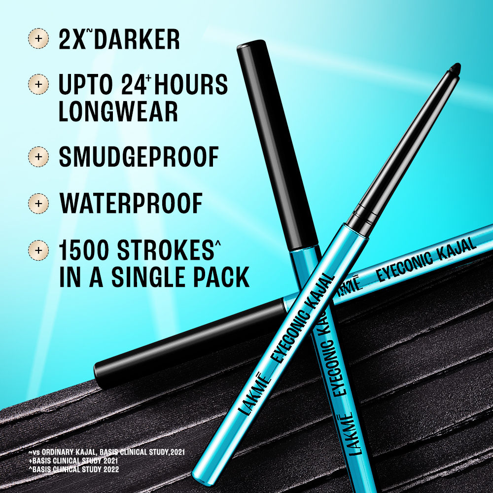 Lakme 9 to 5 Eyeconic Kajal, Waterproof, Smudgeproof, lasts 24 Hrs, Sparkling Black