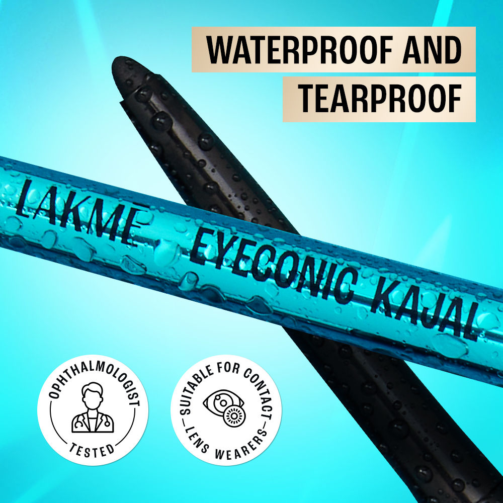 Lakme 9 to 5 Eyeconic Kajal, Waterproof, Smudgeproof, lasts 24 Hrs, Sparkling Black