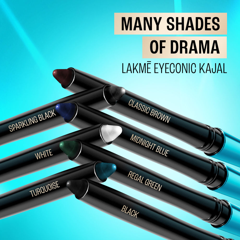 Lakme 9 to 5 Eyeconic Kajal, Waterproof, Smudgeproof, lasts 24 Hrs, Sparkling Black