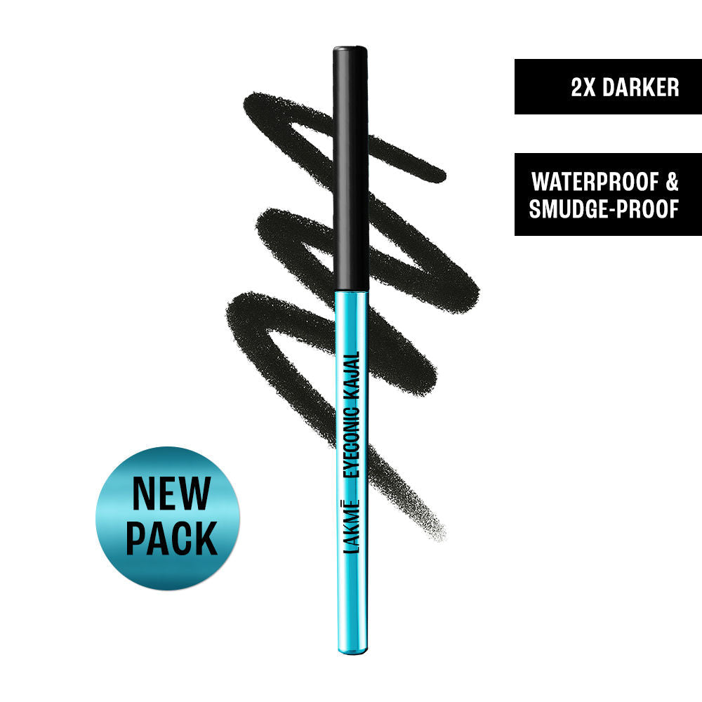 Lakme 9 to 5 Eyeconic Kajal, Waterproof, Smudgeproof, lasts 24 Hrs, Sparkling Black