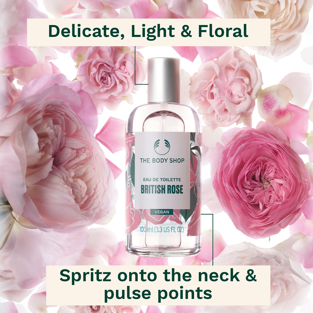 The Body Shop British Rose Eau De Toilette, Long-Lasting Floral Fragrance, 91% Natural