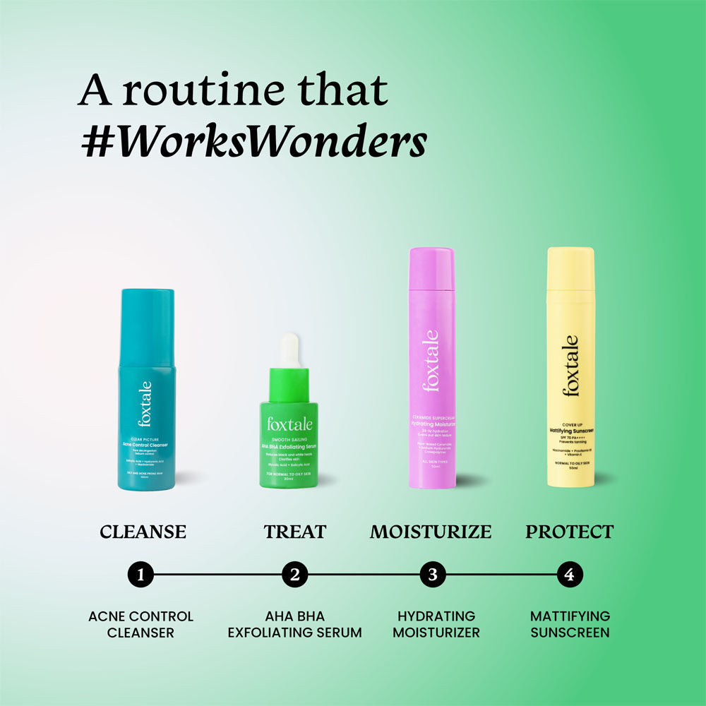 Foxtale AHA BHA Exfoliating Serum Glycolic Acid + Salicylic Acid Niacinamide for Acne & Blackheads Normal To Oily Skin