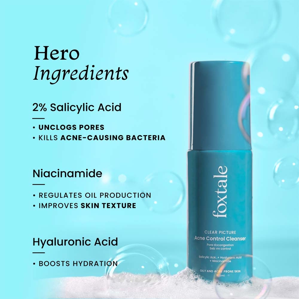 Foxtale Acne Control Cleanser with Salicylic Acid & Niacinamide, Controls Oil & Fights Acne