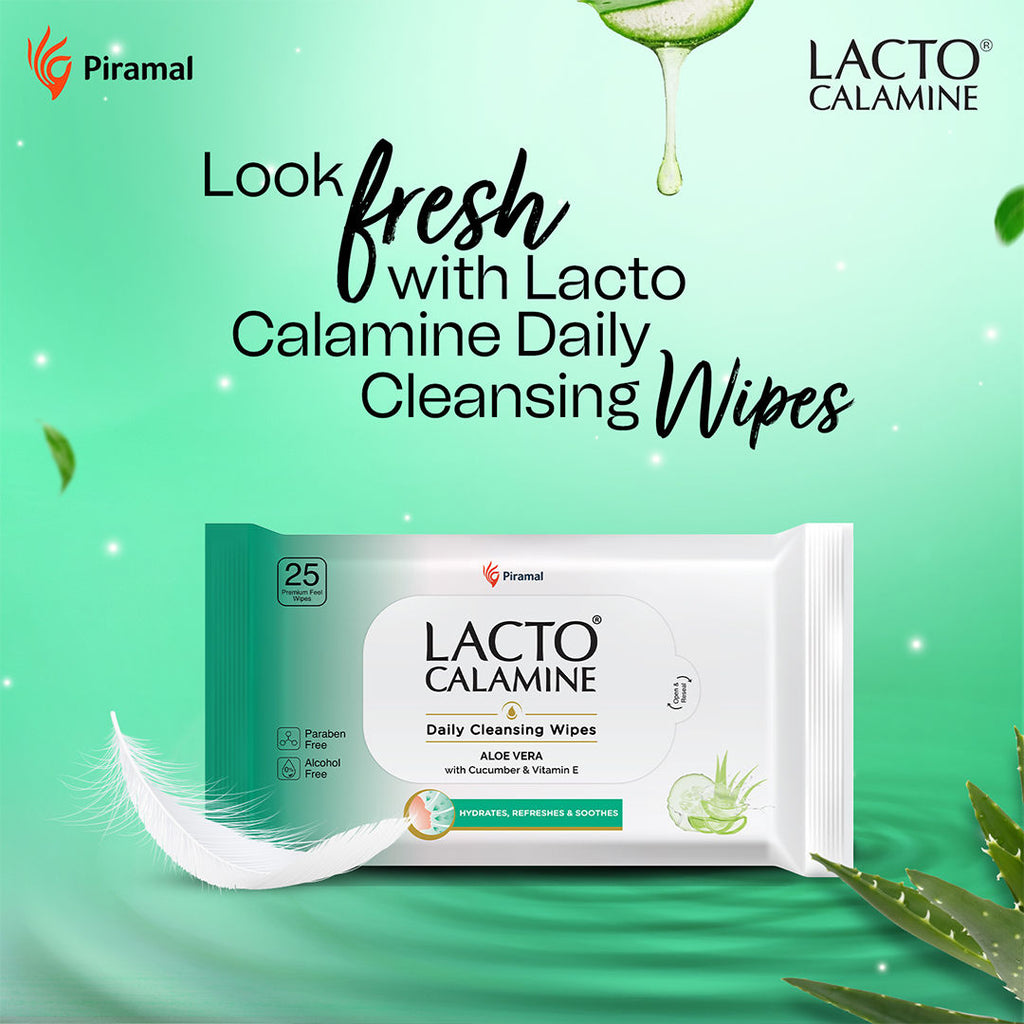 Lacto Calamine Daily Cleansing Face Wipes, Makeup Remover Wipes with Aloe Vera