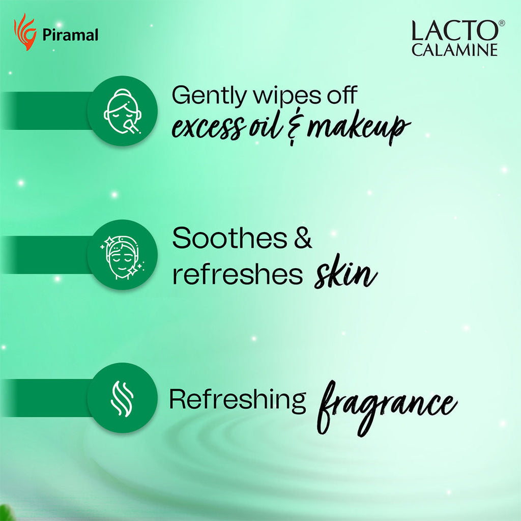 Lacto Calamine Daily Cleansing Face Wipes, Makeup Remover Wipes with Aloe Vera